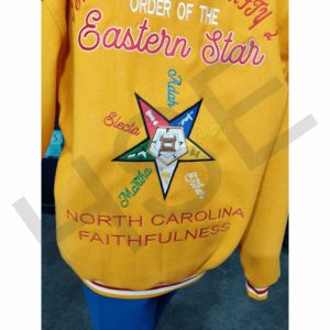 Custom OEM Varsity <b>Jacket</b> Yellow Letterman <b>Jacket</b> with Embroidered Patches and Ribbed Cuffs - Product Image 5