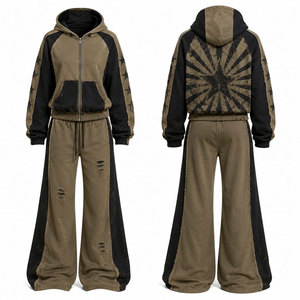 Conjunto Deportivo Unisex con Capucha, Diseño Color Block con Estampado de Estrellas, Poliéster, Estilo Urbano, Pantalones Jogger, Otoño, Corte Holgado - Product Image 1