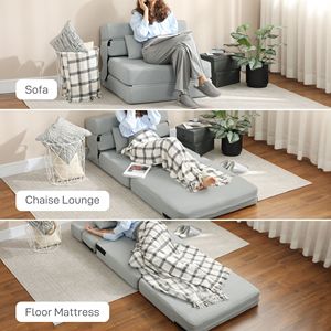 Divano Letto Pieghevole Moderno in Lino con Cuscino per Soggiorno o Dormitorio, Grigio Chiaro - Product Image 4