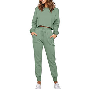 Women Black Cotton <b>Tracksuit</b> Set Crew Neck Long Sleeve Joggers With Side Pockets Drawstring Waist Casual Loose Fit Autumn Wear - Product Image 3