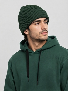 Men Folded Cuff Knit Beanie <b>Hat</b> Soft Acrylic Winter <b>Cap</b> Stretch Fit Warm Comfortable Casual Outdoor Sports Headwear - Product Image 2