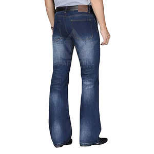 Men's Dark Indigo Bootcut Denim Jeans Mid Rise Regular Fit <b>Stretch</b> Full Length Washed Cotton Five Pocket Casual Everyday Wear - Product Image 2
