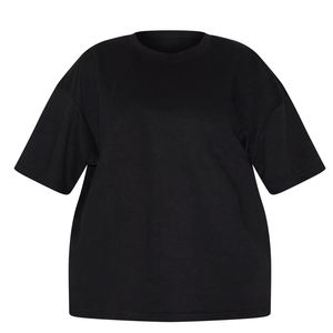 Women's Black Oversized <b>Crop</b> <b>Top</b> Drop Shoulder Loose Fit Crew Neck Knitted Solid Color Short Sleeve T-Shirt All Seasons - Product Image 4