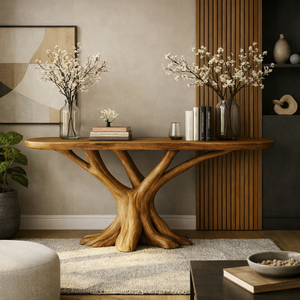Luxali Handcrafted Modern Home Living Room Console <b>Table</b> Natural Solid Wood Curved Design Dining Entrance Use Accent <b>Table</b> - Product Image 5