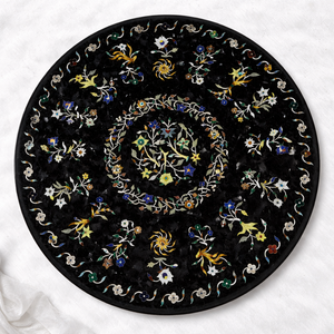 Luxury <b>Black</b> Marble Inlay <b>Table</b> <b>Round</b> Pietra Dura <b>Coffee</b> <b>Table</b> Handmade Stone Wholesale Custom Furniture - Product Image 1