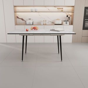 Tavolo da Pranzo Moderno Industriale 47'' e 63'' in MDF, Quadrato con Motivo Marmo Bianco, Espandibile, con Accessori - Product Image 2