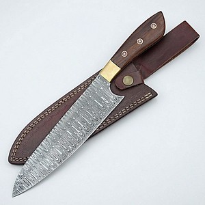 Cuchillo de Cocina de Acero de Damasco Forjado a Mano al por Mayor con Mango de Madera de Palisandro, Ambidiestro, Funda de Cuero, Venta al por Mayor, OEM Personalizado - Product Image 1