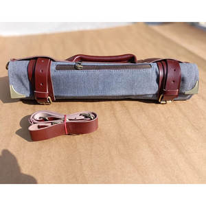 Bolsa Portacuchillos de Lona y Cuero Genuino al por Mayor con 10 Ranuras, Soporte para Cuchillos de Chef, Bolsillo con Cremallera y Correa para Hombro - Product Image 1