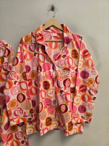 <b>Women's</b> Printed <b>Pajama</b> Set Full Length Loose Fit Turn-down Collar 100% Cotton Spring Casual Wear Fruits Pattern - Product Image 3