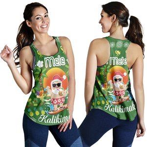 Women's Green <b>Christmas</b> <b>Tank</b> <b>Top</b> Mele Kalikimaka Floral Print Digital Printed Scoop Neck Casual Breathable Knitted Polyester - Product Image 1