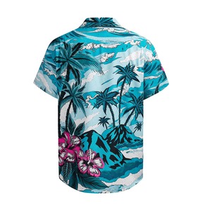Men's Hawaiian <b>Shirt</b> V-neck <b>Short</b> <b>Sleeve</b> Knitted Digital Printed <b>Button</b>-<b>Up</b> Loose Fit Summer Casual Surf Pattern 100% Cotton - Product Image 1