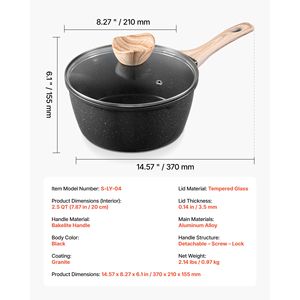 Cacerola Antiadherente de 2.5 Qt con Tapa de Vidrio Templado, Olla Multiusos de Metal con Mango Desmontable, Apta para Lavavajillas - Product Image 4