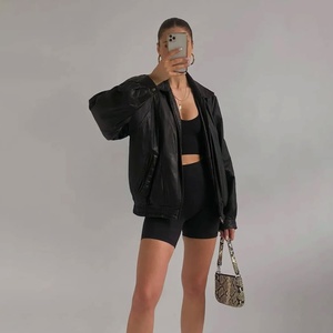 Vintage Style Women's <b>Racer</b> Waterproof Leather <b>Jacket</b> Reversible Oversized Outerwear Women Leather <b>Jackets</b> - Product Image 5