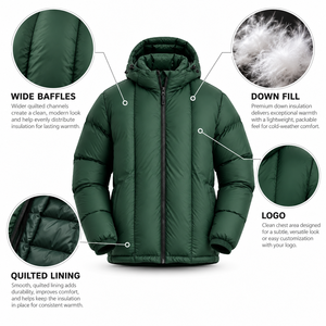 Chaqueta de Plumón para Hombre, Acolchado de Canales Anchos, Verde Bosque, con Capucha, de Nailon, Relleno de Plumón, Ligera, con Logotipo Personalizado, OEM, Venta al Por Mayor - Product Image 6