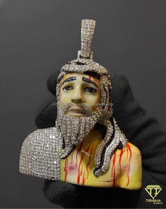 Pendentif personnalisé tête de Jésus style Hip Hop avec barbe glacée de diamants et finition artistique - Product Image 3