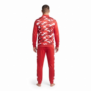 ชุดกีฬาผู้ชายลายพรางสีแดงแบบซับลิเมชั่น เสื้อแจ็คเก็ตและกางเกงขายาว ชุดออกกำลังกาย ฟิตเนส เทรนนิ่ง วิ่งจ๊อกกิ้ง ชุดสองชิ้น - Product Image 5