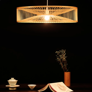 Abat-jour en bambou et rotin fait main, luminaire pour décoration intérieure de style côtier - Product Image 3