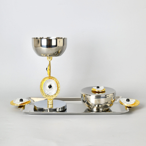 Juego de quemadores de incienso de metal dorado de la colección de diseñador con tapa y bandeja para aromaterapia, quemador decorativo para el hogar, quemador de carbón. - Product Image 2