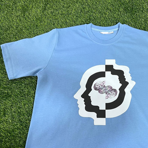 Camiseta de hombre con logo personalizado de alta demanda, estilo urbano, color azul claro, gráfico, de alta calidad, manga corta, impresión DTF, para verano. - Product Image 3