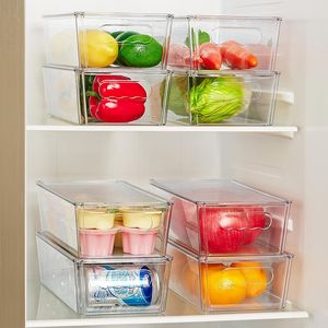 Fridge Organizer Bins 8-Pack Clear Stackable <b>Plastic</b> Storage <b>Containers</b> with <b>Lids</b> and Handles - Product Image 3