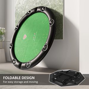 47\" Green Foldable <b>Round</b> Poker <b>Table</b> for 8 Players Casino Style <b>Folding</b> Gaming <b>Table</b> with Cup Holders - Product Image 4