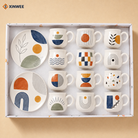 Ensemble de tasses à thé en céramique avec tasses à café et assiettes, motif géométrique, pour marque privée, OEM, ODM - Fournisseur