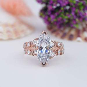 Marquise Cut Moissanite Engagement <b>Ring</b> Prong <b>Set</b> 925 <b>Sterling</b> <b>Silver</b> Wedding Band for Women Rose Gold Plated Moissanite Engage - Product Image 3