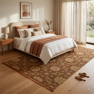 Alfombra DECORDEC Cocoa Rosette Marrón Beige, Hecha a Mano, Ecológica, Antideslizante, con Diseño Floral Tradicional, para Sala de Estar, Dormitorio, Hotel - Product Image 4