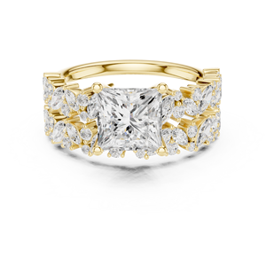 Ensemble de bagues de fiançailles en or jaune avec diamants de laboratoire, taille coussin, bande pavée multi-pierres, bijoux de mariage de luxe - Product Image 3