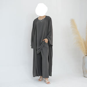 ชุดอาบายะห์แบบใหม่ขายส่ง ผ้าโพลีเอสเตอร์ยับย่น สไตล์ดูไบ ตุรกี สำหรับชาวมุสลิม ชุดสุภาพสตรี 3 ชิ้น ชุดเดรสอาบายะห์ - Product Image 5