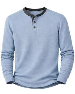 <b>Mens</b> Waffle Henley Long Sleeve <b>Thermal</b> T Shirt Sky Blue Casual Button Neck Winter Wear <b>Top</b> Cotton Slim Fit Breathable Fabric - Product Image 2