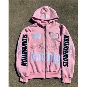 เสื้อฮู้ดซิปสีแดง FVFW สำหรับผู้ชาย ทรงโอเวอร์ไซส์ ผ้าฟลีซ สตรีทแวร์ ลายปักตัวอักษร ลายดาว สำหรับใส่ในฤดูใบไม้ร่วง - Product Image 3