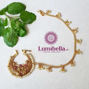 24K Gold Plated <b>Titanium</b> Moissanite Nose Ring with <b>Chain</b> - Product Image 1
