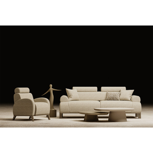 Juego de Sofás de Tela Bouclé Premium para Sala de Estar con Sillón Individual y Mesas de Centro de Diseño - Product Image 3