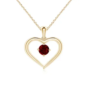 Pendentif Cœur Ouvert en Or 14K 3.8G avec Rubis Naturel Taille Ronde 0.1Ctw Sertis Griffe, Bijou Fin Romantique, Cadeau pour Elle - Product Image 1