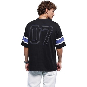 Camiseta de Manga Corta para Hombre, Corte Regular, Color Negro, con Detalles en Azul y Blanco, Cuello Redondo, Estilo Casual, 100% Algodón Jersey, Transpirable - Product Image 2