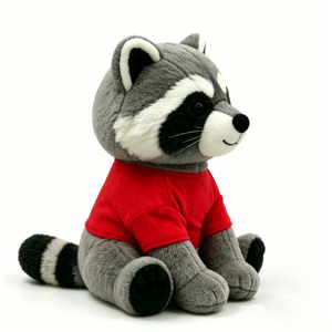 Peluche de mapache, peluche de mapache gris, peluche de mapache con camisa roja, peluche de mapache sentado - Product Image 5