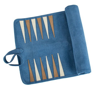 AQDAS INDUSTRIES Portable Leather <b>Backgammon</b> Set Foldable Travel Game <b>Board</b> with Dice and Checkers Blue Outdoor & Party Use - Product Image 4