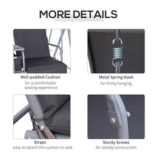 Dondolo da Esterno Grigio per 2 Persone con Tettuccio Regolabile, Portabicchieri, Cuscini e Piedini Antiscivolo - Dondolo da Giardino Resistente - Product Image 6