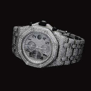 Montre-bracelet tendance en acier inoxydable entièrement sertie de moissanite taille ronde, collection premium Hip Hop, bijoux pour homme - Product Image 3