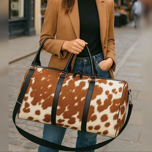 Bolsa de Viaje de Cuero Genuino Estilo Vintage, Ligera, Gran Capacidad, para Fin de Semana, con Cierre, Portátil, Hecha a Mano, Resistente - Product Image 1