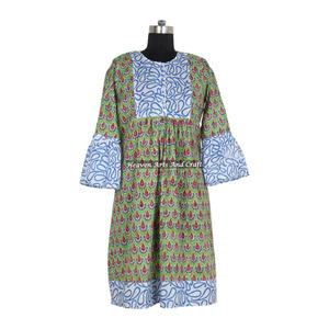 Best Manufacturing Hand Block Cotton Tunic Women Dress DHB014 Hand Block Printed Summer Cotton Dress with Floral Print Handmade - Product Image 1