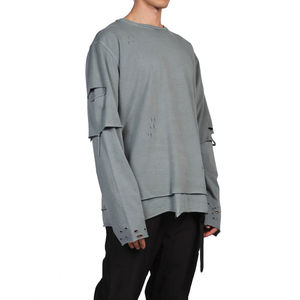 T-shirt personnalisé à double manche 100% coton de haute qualité, écologique, 350g, pour homme, épaules tombantes, surdimensionné, double couche, manches longues - Product Image 2