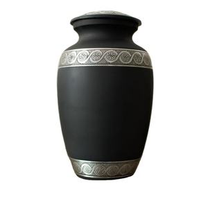 Urne funéraire grande taille en métal noir mat pour adultes, fournitures funéraires, urne commémorative pour cendres humaines, souvenir, gravure florale, design incurvé - Product Image 1