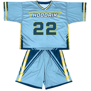 Uniforme de lacrosse sublimado al por mayor de alta calidad, cuello en V, reversible, conjunto de jersey y pantalones cortos premium para entrenamiento. - Product Image 1