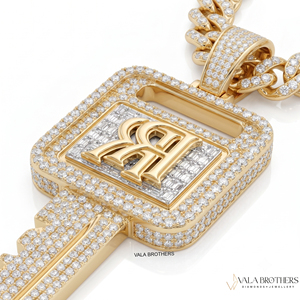 Pendentif personnalisé en moissanite, pendentif clé en moissanite avec pierres taille baguette, charme hip-hop de luxe pour homme, à porter au quotidien - Product Image 5