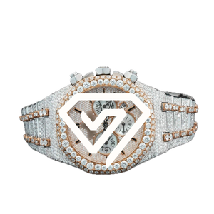Montre chronographe 41 mm en moissanite, bicolore or et argent, en argent sterling 925, entièrement pavée, montre de luxe sertie de pierres - Product Image 6
