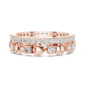 Bague en or rose sertie de diamants, taille ovale et ronde, alliance superposée, cadeau de bijoux pour anniversaire de mariage - Product Image 1