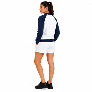 Custom Unisex Striped Varsity Shorts <b>Set</b> Contrast Raglan Sleeve Bomber Jacket Drawstring Shorts Heavyweight Two Piece Short Suit - Product Image 4