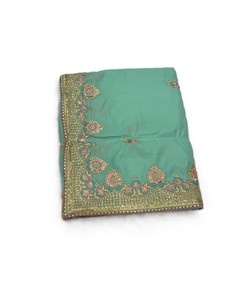 RN <b>Green</b> <b>Silk</b> Saree with Gold Zari and Pink Embroidery for Women Indian Wedding Party Wear Vintage Style Quick Dry - Product Image 3